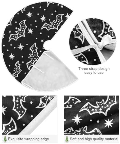Hand Drawn Bat Pattern 48 Inch Christmas Tree Skirt, Soft Xmas Tree Mat for Party Decoration Holiday Decor Christmas Decorations Indoor Outdoor - Image 2