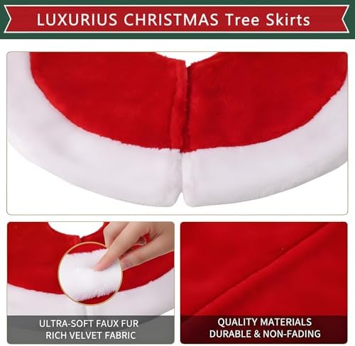 Small Christmas Tree Skirt, 11inch Red Plush Tree Skirt for Mini Christmas Tree Above the Fireplace, Table Candlestick Decorations, New Year Holiday Ornaments - Image 3