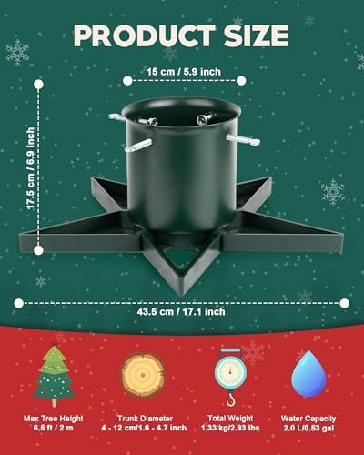 Real Christmas Tree Stand Base - Live Trees Small Christmas Tree Holder up to 6.5ft Trees for Real Xmas Trees 0.53 Gal Star+ Green - Image 3