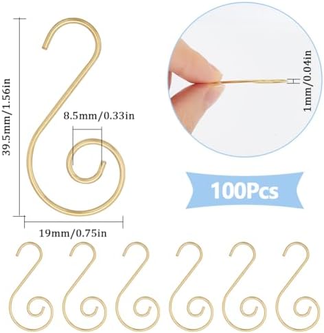 1 Box 100Pcs Christmas Ornament Hooks Gold Chandelier Crystal Wire Hooks Chandelier Replacement Part Metal Hook Pin S Shape Hanger for Christmas Tree Ball Holiday Party Decoration Hanging - Image 2