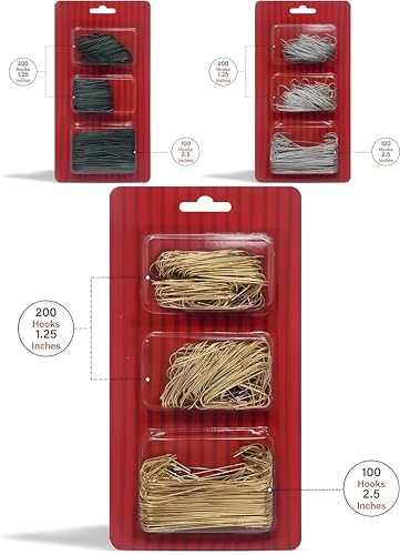 Bexter 900 Count Ornament Hooks ?€? Silver, Green & Gold Assorted Set | 2 Sizes (1.25?€? & 2.5?€?) | Christmas Tree Hanging Hooks for Baubles, Ornaments & Holiday Decorations - Image 2