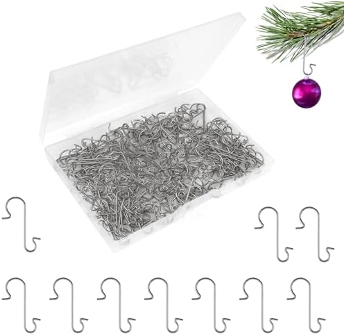 Ornament Hooks 200Pcs Silver Christmas Ornament Hooks for Christmas Trees Metal Wire Ornament Hangers 1.2" Mini Xmas Hanging Hooks Christmas Tree Hooks with Storage Box for Christmas Decor Party Ball by iRFKCIOW
