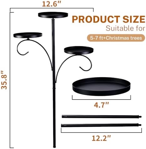 Christmas Tree Topper, Black Triple Tree Topper Candelabra, 3 Tier Candle Holder Shelf for Christmas, Holiday, Indoor & Outdoor Decor (35.4 inch) - Image 4