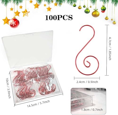 Ornament Hooks, Red Christmas Ornament Hangers, 100 Pcs Christmas Ornament Hooks, Metal Hooks for Ornaments, Metal Wire Ornaments Hooks Anchors for Xmas Tree Xmas Balls Party Decorations - Image 3