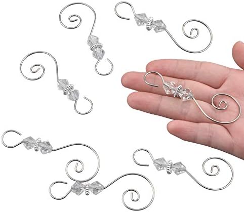 INCREWAY Ornament Hooks, 30 PCS Silver S-Shaped Hangers Hook Swirl Christmas Tree Hanger Metal Hooks with Crystal Beaded - Image 4