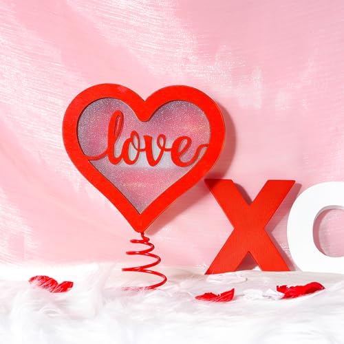 Fangoo 7.8 x 6 Inches Red Wooden Heart Tree Topper for Valentine's Day Decoration with Led Light Romantic Wooden Love Tree Toppers Ornaments for Party Decoration Wedding Home Decor Couple Gifts - Image 4