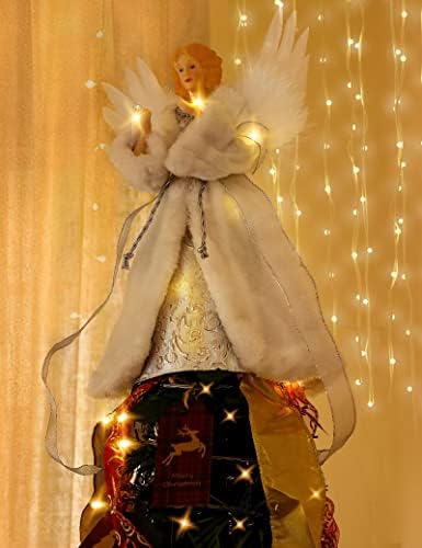 PEEKI Christmas Tree Topper, 12" Angel Treetop with Lights and Remote Control Timer, Christmas Tree Decoration for Holiday Ornament and Home Decor, White - Image 3
