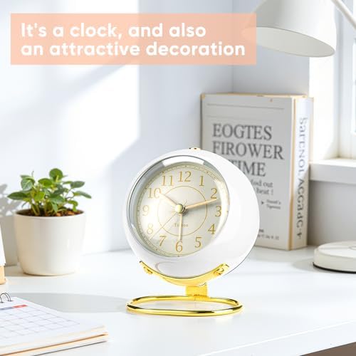 Analog Alarm Clocks,Retro Backlight Cute Simple design Small desk Clock With Night Light,Silent Non-Ticking,Battery Powered,For Kids,teens,Bedroom,travel,kitchen,Bedside Desk decor. (Bright White) - Image 7