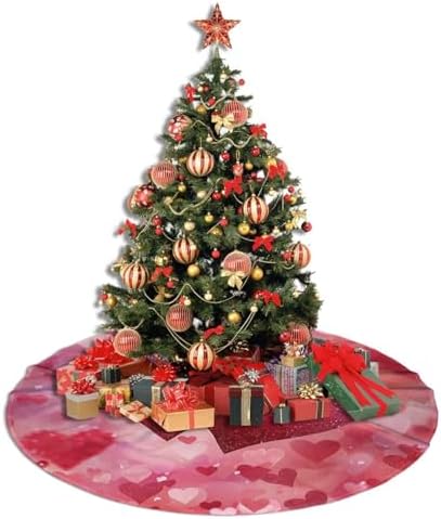 Christmas Tree Skirt, Happy Valentine's Day Love Red Pink Glitter Love Floral Red Hearts Xmas Large Tree Mat, New Year Festive Holiday Party Decorations 36" inches - Image 5