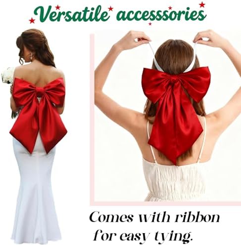 Red Green Big Bow Decor 23 x 11 Inch Christmas Bows for Wreaths Decrations Crib Large Green Red Satin Bows Decor Giant Bow Coquette Party for Xmas Gift Wrapping Baby Shower Wedding (4 Pack) - Image 4