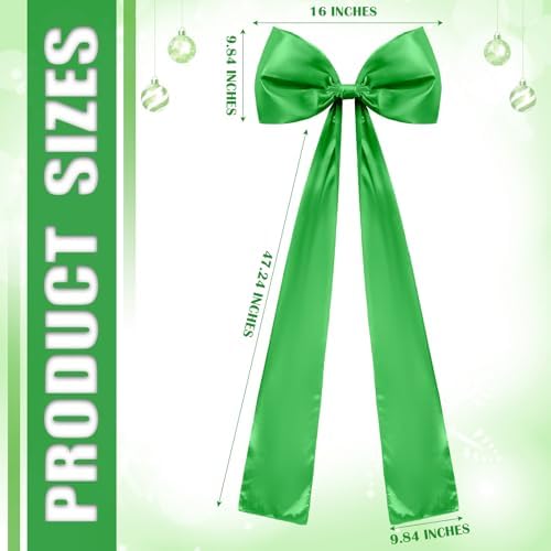 Daifunli 20 x 47 Inches Giant Satin Bow Christmas Tree Topper,Green - Image 2
