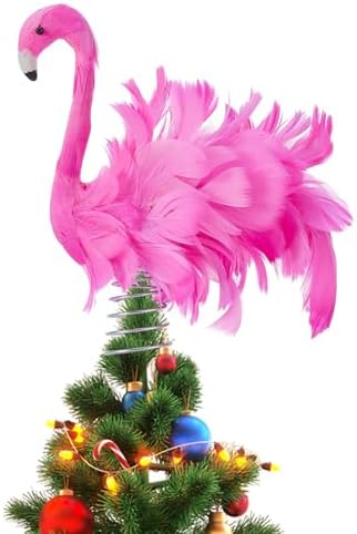 Pink Flamingo Christmas Tree Topper, Fluffy Feather Flamingo Tree Topper, Tropical Summer Tree Ornaments Christmas Tree Decor for Holiday Xmas Party Home (Pink, One Size) by Unknown
