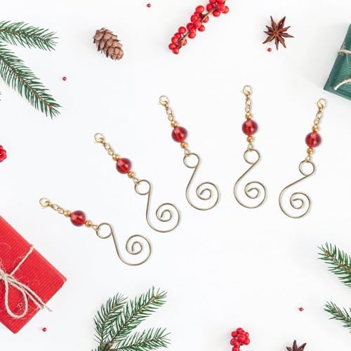 INCREWAY 20 Pcs Lobster Knot Christmas Hook Decorative with Lobster Claws Hanging Metal Wire Red Round Crystal Jeweled Swirl for Crafts Xmas Decoration (Golden) - Image 3