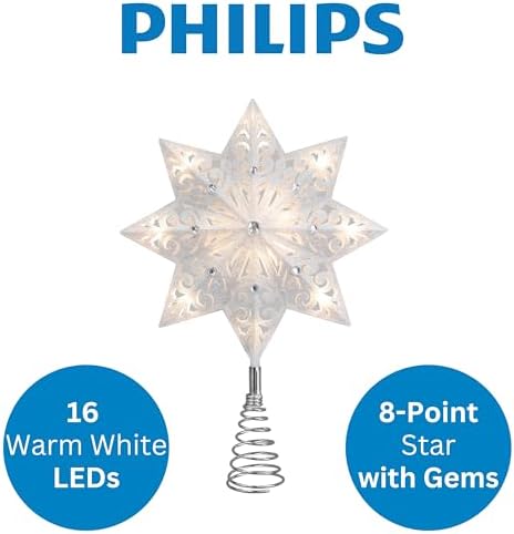 Philips 14" Silver Glitter Star Treetopper with Clear Gems - Warm White Twinkling Lights - Indoor Use - 16 Warm White Twinkle LEDs with 30" Lead-in - Image 4