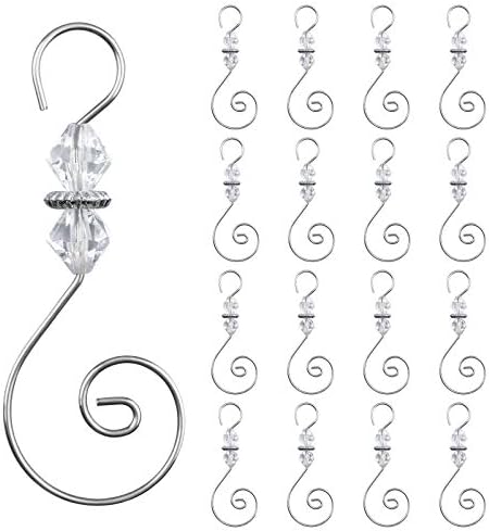 INCREWAY Ornament Hooks, 30 PCS Silver S-Shaped Hangers Hook Swirl Christmas Tree Hanger Metal Hooks with Crystal Beaded by ForHome