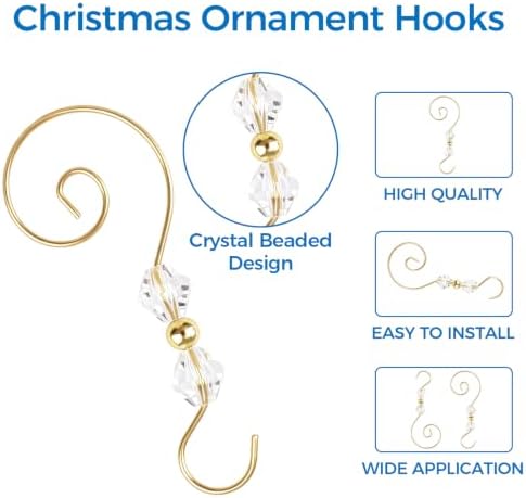 INCREWAY Wire Clear Diamond Bead Hooks, Christmas Ornament Hangers for Tree Garland Wreath Window, Festive Hanging Hooks with Faceted Crystal Bead, 60pcs, Gold - Image 3