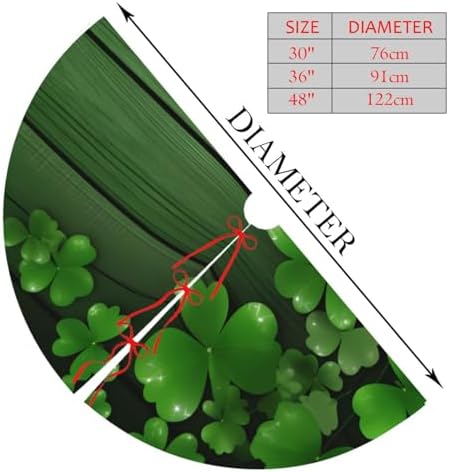 Christmas Tree Skirt, St Patrick's Day Sparkle Clovers Shamrocks Wood Xmas Large Tree Mat, Party Decorations 48" inches - Image 2