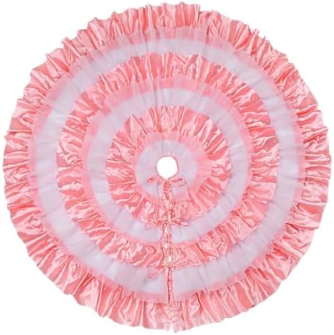 yuboo 48 Inch Pink Ruffle Tree Skirt for Fall Decorations, Pastel Tree Skirt for Wedding, White & Pink Layered Skirt for Artificial Trees, Seasonal Home Decor - Image 4
