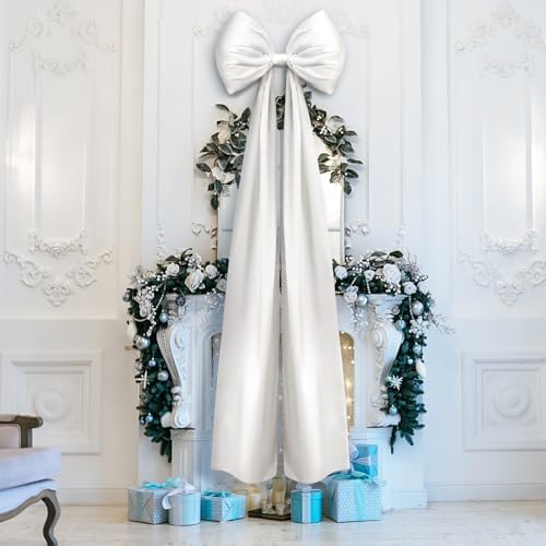 Daifunli 20 x 47 in Giant Satin Bow Christmas Tree Topper,White - Image 4