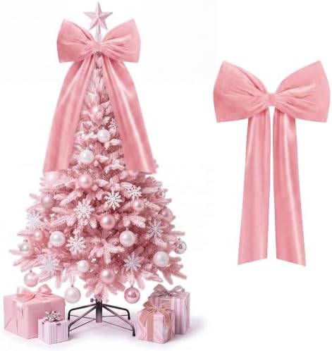 Knitgrip Extra Large Velvet Christmas Tree Topper Bow, Pink, 47 Inch by Knitgrip