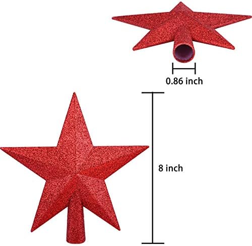 8 Inches Christmas Tree Top Crown Glitter Star Decoration (Red) - Image 2