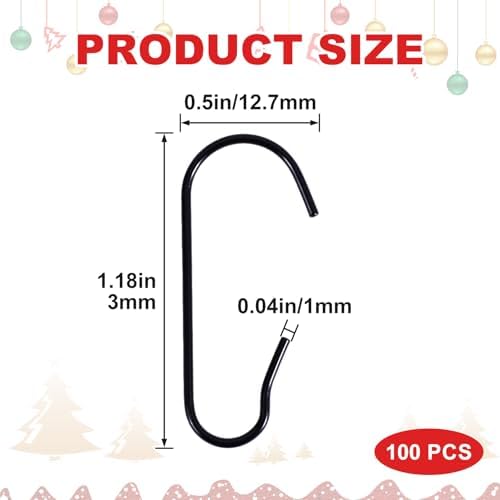 100 Pcs Christmas Ornament Hooks, Metal Wire Hanging Hook, Adjustable C-Shaped Ornaments Hanger for Christmas Tree Decoration, Garland (Black, 1.18??0.5 inch) - Image 2