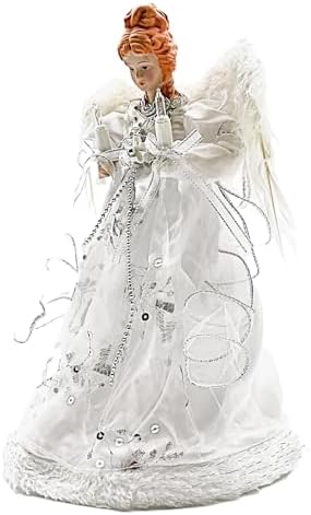 Vickerman Ice Palace Lighted White and Silver Angel Christmas Tree Topper with Clear Lights, 12" - Image 4
