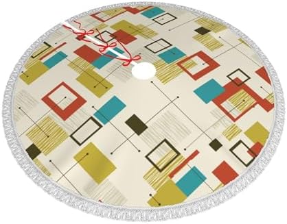 Christmas Tree Skirt 36" Inch Mid Century Modern Partten Xmas Tree Skirt Mat with White Tassel for Party Holiday, Tree Skirt Christmas Decorations - Image 2