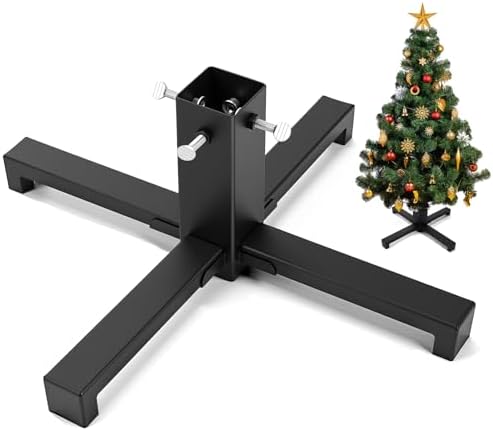 Hortsun Christmas Tree Stand Base for Artificial Real Live Trees Square Portable Iron Metal Holder, Fits up to 7 FT Xmas Fake Trees with 2 Inch Diameter Pole or Less Detachable Stand for Party(Black) by Hortsun