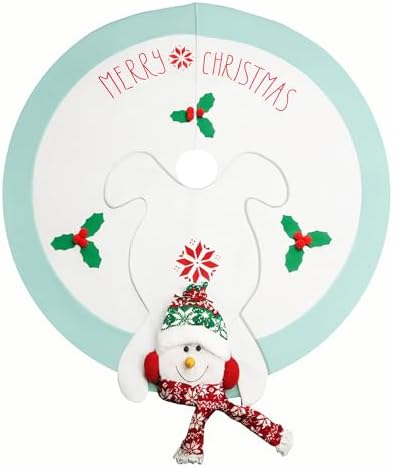 48in Christmas Tree Mat for Under Tree,Blue and White Christmas Tree Skirt for 7.5FT Tree,Rustic 3D Snowman Xmas Tree Mat Decorations Winter New Year Holiday Party Decor Indoor Outdoor by INTERHOMART