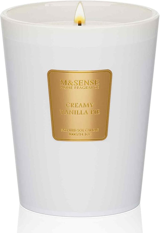 M&SENSE Creamy Vanilla Pie Soy Candle, 14.1oz 60H Long Lasting, Aromatherapy Candle for Bedroom Stress Relief New Year Winter Home Decor Gifts