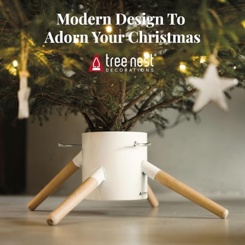 Tree Nest Christmas Tree Stand Base Xmas Modern Tree Metal Holder Stand for 10ft Real Tree Xmas Tree Decoration（Family,White） - Image 5