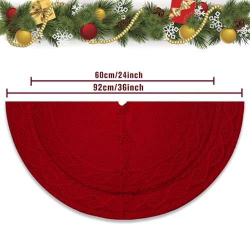 36 Inch Red Christmas Tree Skirt, Knitted Tree Skirt for 4-6Ft Pencil Tree, Vintage Thick Tree Skirt for Christmas Trees Decoration, Xmas Home Indoor Farmhouse Decorations - Image 3