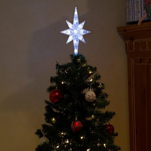 Alpine Corporation 13" Tall Snowflake 8-Point Tree Topper with 11 Cool White LED Lights, Christmas Decoration with Timer Function, and Radiant Glow for Holiday Trees by Unknown