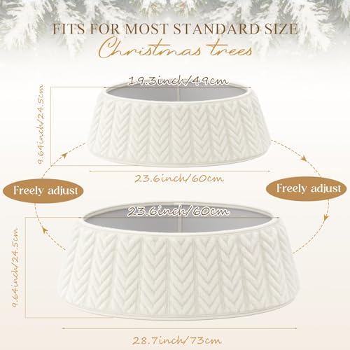 OurWarm Adjustable White Christmas Tree Collar, Rustic Faux Fur Tree Skirt for Xmas Trees Decorations, Farmhouse Christmas Tree Ring Base Cover Modern Boho Holiday Winter Decor - Image 2