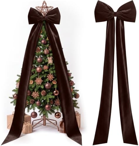 Knitgrip Extra Large Velvet Christmas Tree Topper Bow, Chocolate, 118 Inch by Knitgrip