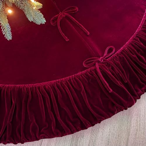 Ruffled Velvet Christmas Tree Skirt with Foam Padding, Nylon Backing and Lace-Up Tie Closure (Burgundy, 72-Inch) - Image 6