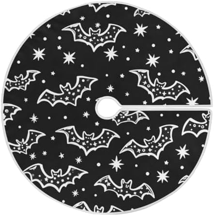 Hand Drawn Bat Pattern 48 Inch Christmas Tree Skirt, Soft Xmas Tree Mat for Party Decoration Holiday Decor Christmas Decorations Indoor Outdoor by SUABO