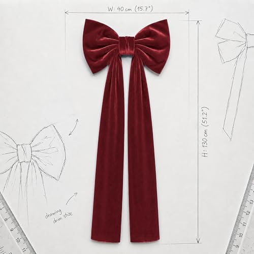 Big Burgundy Red Bows, Large Velvet Bow, 16×52 in Giant Hanging Wall Bow Room Decor, Christmas Bows for Coquette Girl Bedroom, Birthday, Bridal Shower Wedding, Christmas Tree Topper Bow, Front Door - Image 2