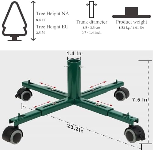 Blissun Christmas Tree Stand Base with Wheels, Movable Christmas Fake Tree Holder, Fits up to 7.5 FT Artificial Trees, Plant Caddy with Wheels, Plant Taxi, Plant Dolly Cart After Christmas (Green) - Image 2