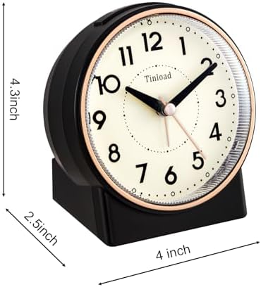 Tinload 4.3" Retro Analog Alarm Clock, Vintage Decor, No Ticking Silent, Easy to Set, Gradual Rise Alarm, On/Off Switch on Side, Gentle Wake, Snooze, Lighted on Demand, Battery Operated, Retro Black - Image 4