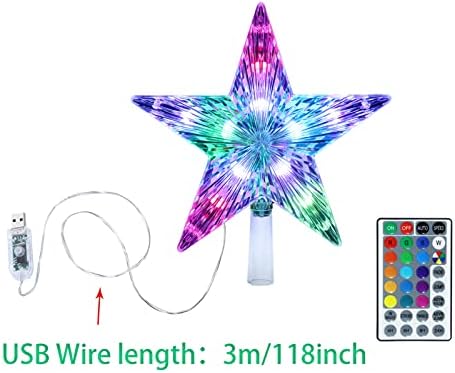 Christmas Tree Topper, KBG LED 20 Light Modes Color Changing 9" Christmas Tree Topper Star Lighted, Remote Controller Multicolor LED Christmas Star USB Powered for Xmas Holiday Party Gift Décor - Image 6