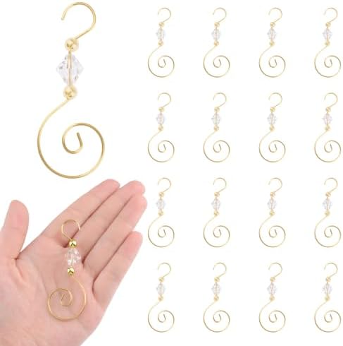 INCREWAY 30PCS Christmas Ornament Hooks with Diamond Shaped Beads, S-Shaped Decorative Hangers Gold Metal Wire Clear Crystal Beads for Christmas Tree Decorations Party Crafts Door Frame by ForHome
