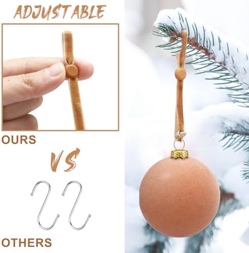 Daifunli 100 Pcs Christmas Velvet Ornament Strings Adjustable Ornament Hooks Non Slip Hangers Hooks Tree for Christmas Tree Decorations(Gold) - Image 2