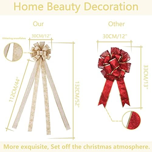 Gold Christmas Tree Topper Bow for Xmas Tree Decorations - Image 5