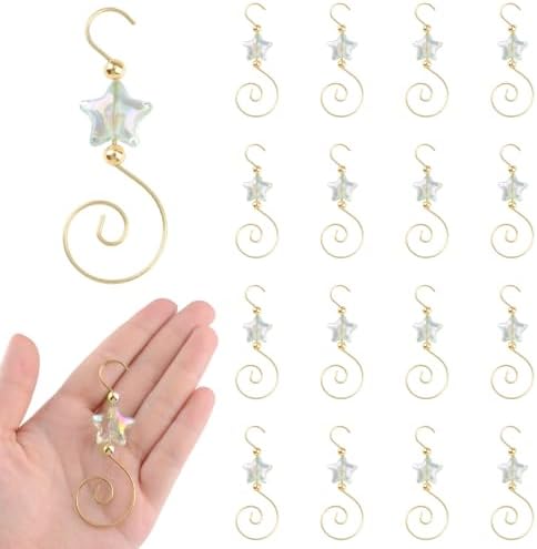 INCREWAY 30PCS Christmas Ornament Hooks with Pentagram Bead, S-Shaped Decorative Hangers Gold Metal Wire Light Green Acrylic Beads for Christmas Tree Decorations Party Crafts Door Frame by ForHome