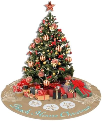 Beach Coral Cute Santa and Snowman Dolls Christmas Tree Skirt 36" for Xmas Halloween New Year Holiday Party Home Tree Mat Decor Ornaments Decoration - Image 5