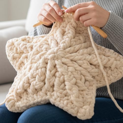 Syhood 10 Inch Star Christmas Tree Topper Crochet Chunky Yarn Star Xmas Decor for Christmas Tree Ornament Farmhouse Holiday Party Decoration, Cream White - Image 2