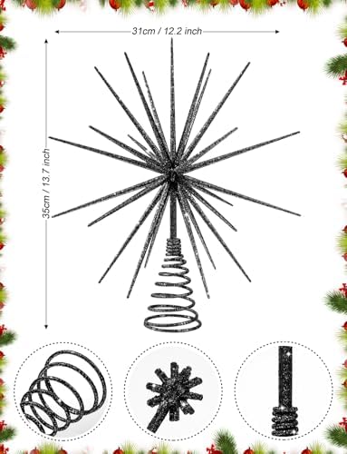 13.7 Inch Black Christmas Tree Topper - 3D Burst Black Tree Topper, Exploding Star Christmas Tree New Year Holiday Tree Decoration - Image 4