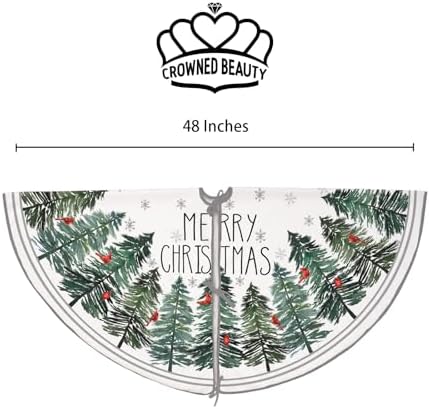 CROWNED BEAUTY Christmas Tree Skirt Collar 48 Inch Green Pine Trees Red Cardinals Soft Farmhouse Holiday Decoration (Green) TS37 - Image 4
